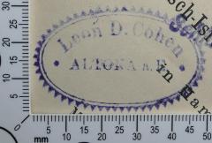- (Cohen, Leon Daniel), Stempel: Exlibris, Name; 'Leon D. Cohen 
Altona a. E. '.  (Prototyp)