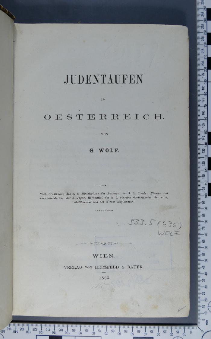 933.5 (436) WOLF  : Judentaufen in Österreich (1863)