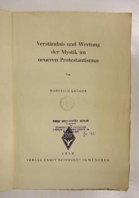 BM 9000 K94 : Verständnis und Wertung der Mystik im neueren Protestantismus (1938)