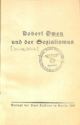 8/693 : Robert Owen und der Sozialismus. (1919)