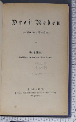 933.7 MUEN : Drei Reden politischer Tendenz (1879)