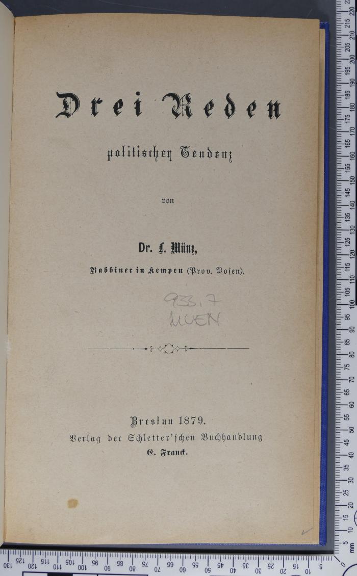 933.7 MUEN : Drei Reden politischer Tendenz (1879)