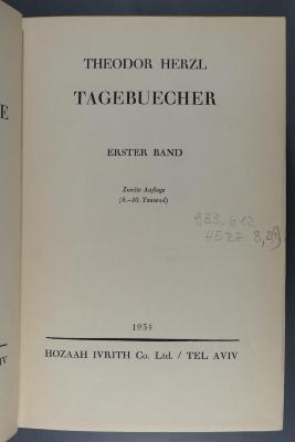 933.612 HERZ 8,2 (2) : Gesammelte zionistische Werke. Theodor Herzl: Tagebücher (1934)