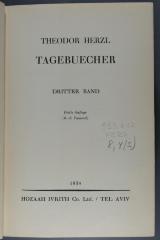 933.612 HERZ 8,4 (3) : Gesammelte zionistische Werke. Theodor Herzl: Tagebücher (1934)