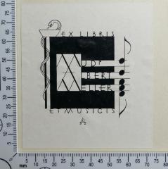 - (Meller, Albert), Etikett: Exlibris, Name; 'Ex libris et musicis 
MuDr. 
Albert Meller'.  (Prototyp)