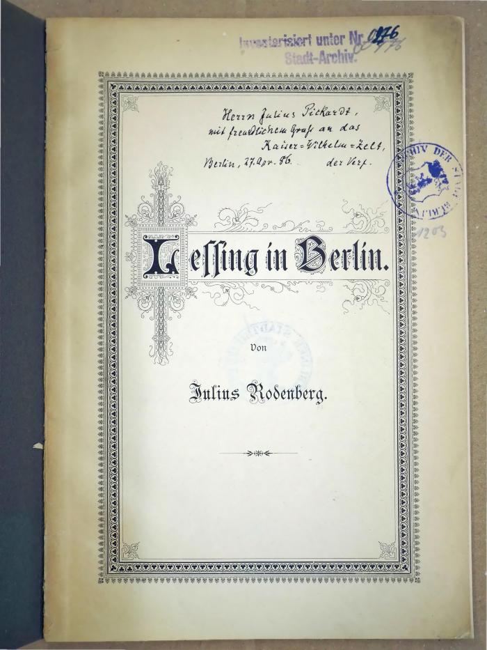 976;Kult 268 ; ;: Lessing in Berlin (1888)