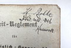 - (Bolle, K.), Von Hand: Name, Ortsangabe, Berufsangabe/Titel/Branche; 'K. Bolle / Stud. med. vet. / Hannover.'. 