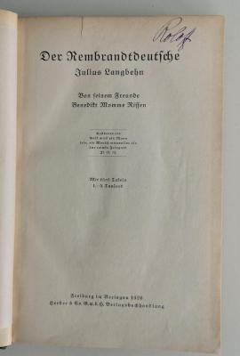 G 4930 : Der Rembrandtdeutsche. Julius Langbehn (1926)
