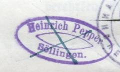 - (Pepper, Heinrich), Stempel: Name, Ortsangabe; 'Heinrich Pepper
Söllingen.'.  (Prototyp)