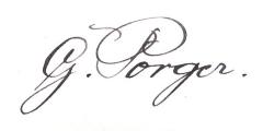- (Porger, Gustav), Von Hand: Name; 'G. Porger.'.  (Prototyp)