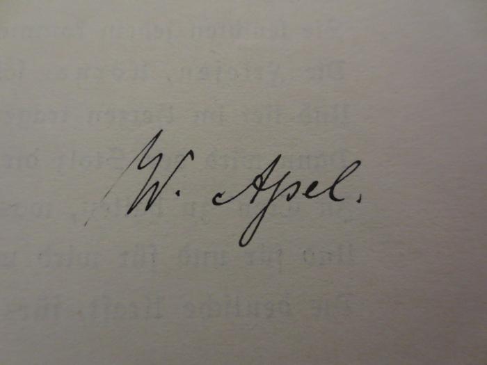  Zur Erinnerung an die Eröffnung des Turnplatzes in der Hasenheide: Friedrich Ludwig Jahn zum Gedächtnis (1911);- (Apel, W.), Von Hand: Autogramm, Name, Datum; 'W. Apel
17. VI. 1911.'. 