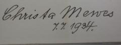 - (Mewes, Christa), Von Hand: Autogramm, Name, Datum; 'Christa Mewes 7.7.1934.'. 