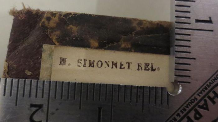  Dictionnaire de la conversation et de la lecture (1878);- (Simonnet, H.), Stempel: Name; 'H. Simonnet Rel.'.  (Prototyp)