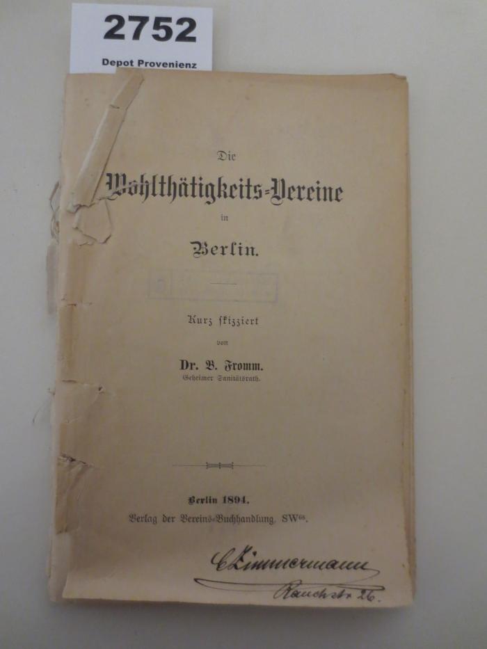 A 8/57 : Die Wohltätigkeits-Vereine in Berlin (1894)