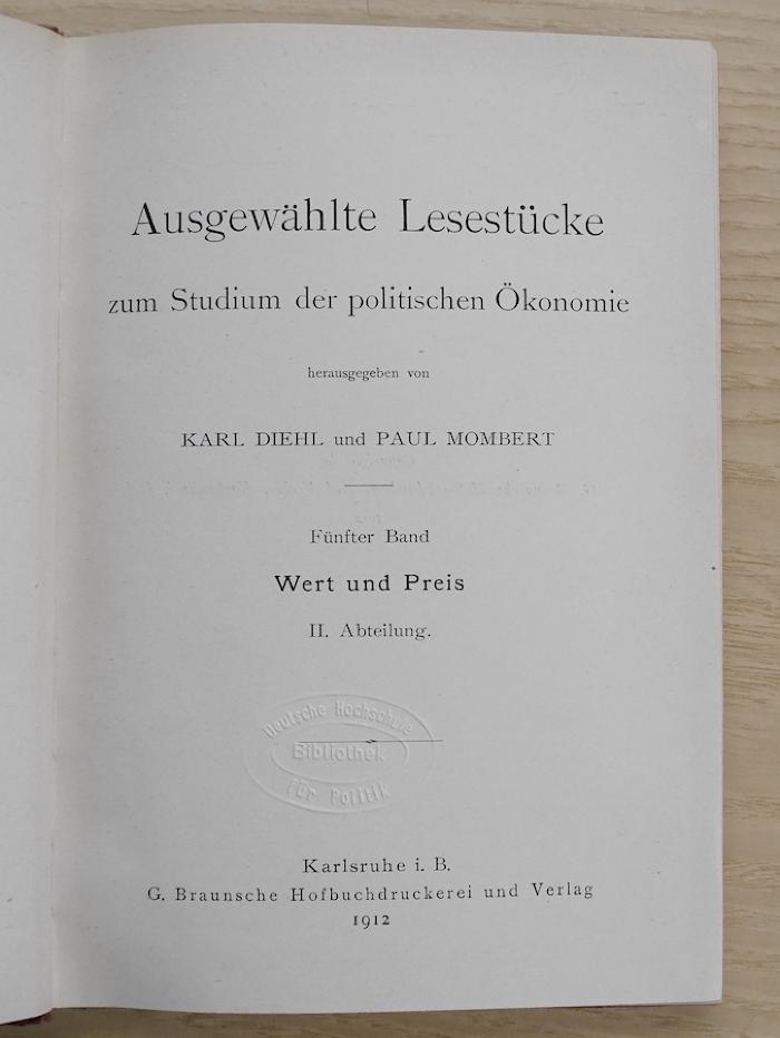 B 709-5 : Ausgewählte Lesestücke zum Studium der politischen Ökonomie. 5, Wert und Preis. 2. Abteilung  (1912)