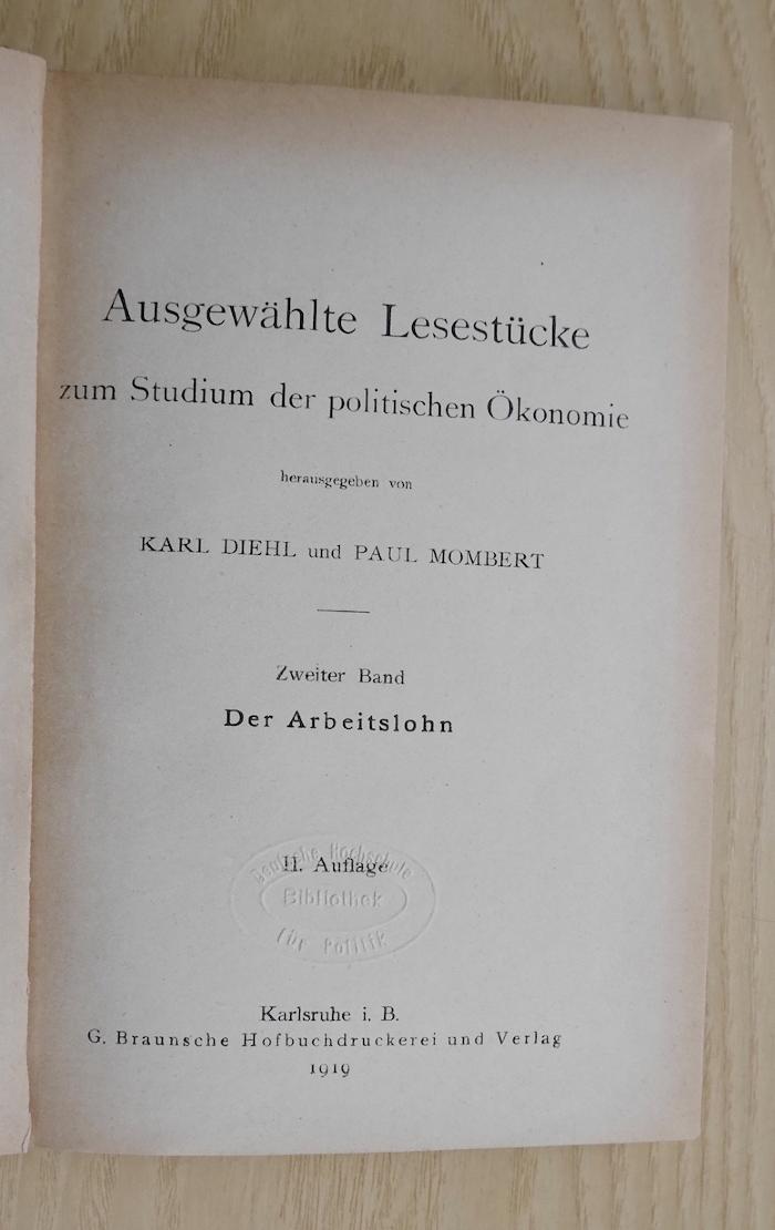 B 709-2 : Ausgewählte Lesestücke zum Studium der politischen Ökonomie. 2, Der Arbeitslohn  (1919)