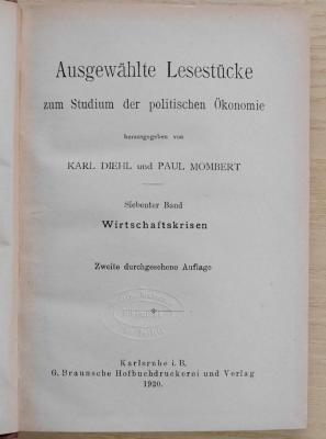 B 709-7 : Ausgewählte Lesestücke zum Studium der politischen Ökonomie. 7, Wirtschaftskrisen (1920)