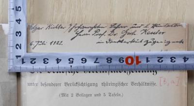 L 17 : Die deutsche Kleinstadtzeitung unter besonderer Beruecksichtigung thueringischer Verhaeltnisse (04. März 1922);- (Kessler, Gerhard), Von Hand: Widmung, Name, Datum; 'Edgar Richter [...] hochverehrtem Lehrer und l. Bundes(……) Herrn Prof. Dr. Gerh. Kessler in Dankbarkeit zugeeignet 6. Juli 1922.'. 