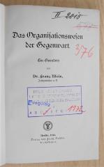 SA 373 : as Organisationswesen der Gegenwart : ein Grundriß (1913)