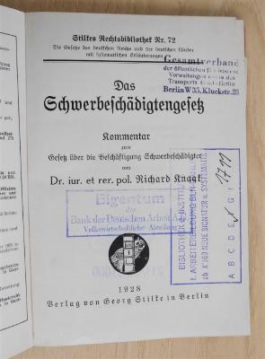 SA 405 : Das Schwerbeschädigtengesetz : Kommentar zum Gesetz über d. Beschäftigung Schwerbeschädigter. (1928)