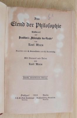 SH 1509 : Das Elend der Philosophie : Antwort auf Proudhon's "Philosophie des Elends". (1921)