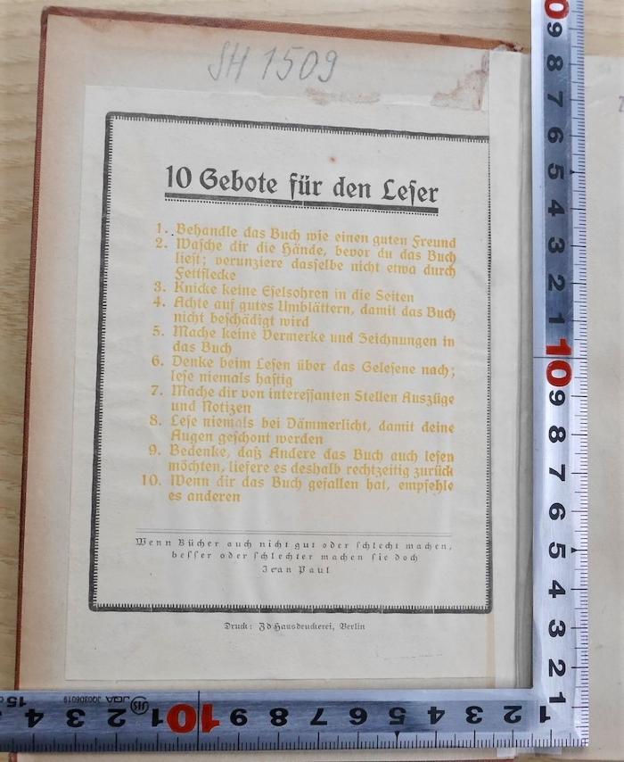 SH 1509 : Das Elend der Philosophie : Antwort auf Proudhon's "Philosophie des Elends". (1921);-, Etikett: Annotation; '10 Gebote für den Leser
[...]'