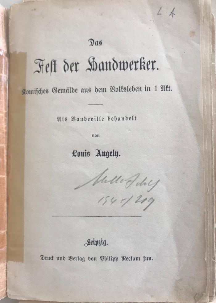 18/80/40727 : Das Fest der Handwerker: Komisches Gemälde aus dem Wolfsleben in einem Akt (1869)