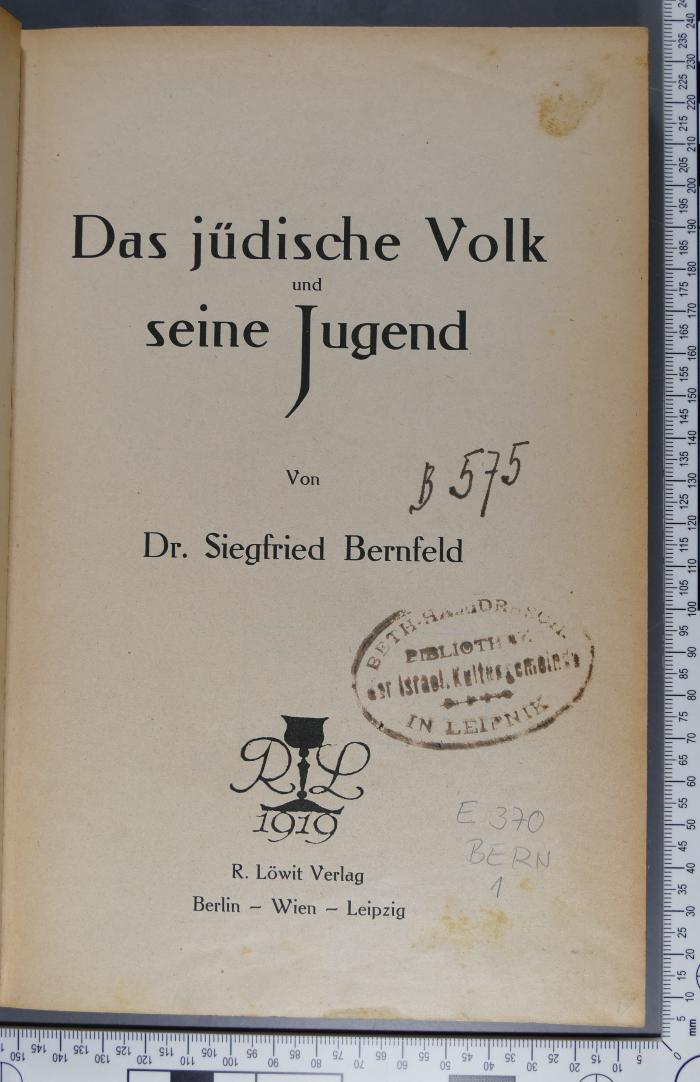 E 370 BERN 1 : Das jüdische Volk und seine Jugend (1919)