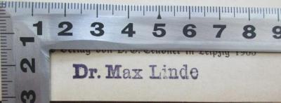 - (Linde, Max), Stempel: Name; 'Dr. Max Linde'.  (Prototyp);SA 1609 : Die Japaner und ihre wirtschaftliche Entwicklung.
Umschlagt.: Die Japaner und ihr Wirtschaftsleben (1905)