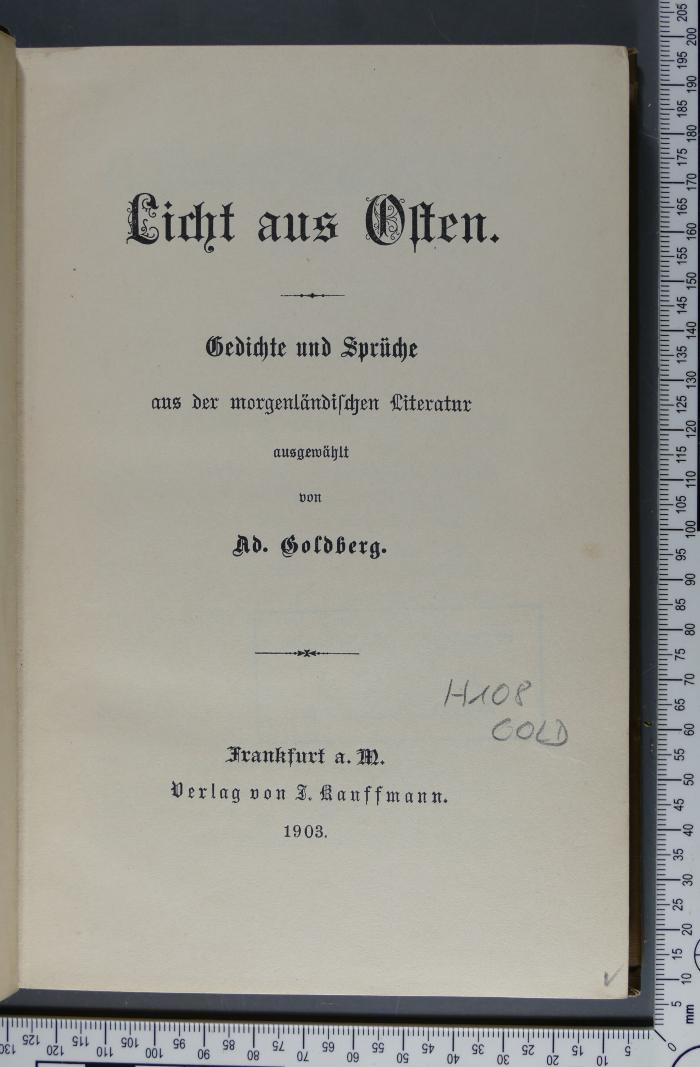 H 108 GOLD : Licht aus Osten : Gedichte und Sprüche aus der morgenländischen Literatur (1903)