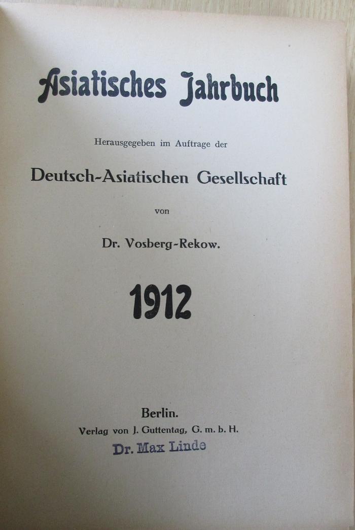 C 739-1912 : Asiatisches Jahrbuch (1912)