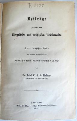 R 3220 : Beiträge zur Lehre vom literarischen und artistischen Urheberrechte (1881)