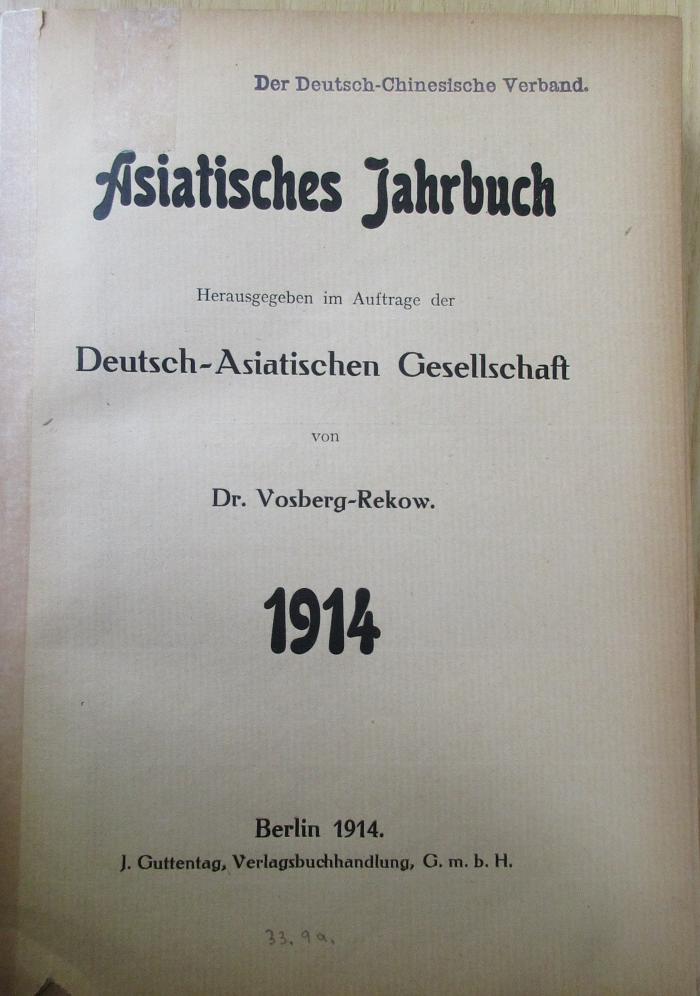 C 739-1914 : Asiatisches Jahrbuch 1914 (1914)