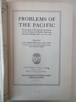 C 810 :  Problems of the Pacific : Proceedings of the 2nd conference of the Inst. of Pacific Relations, Honolulu, Hawaii, July 15 to 29, 1927 (1928)