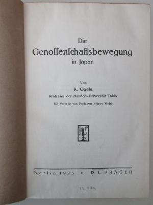 Cc 67 : Die Genossenschaftsbewegung in Japan (1925)