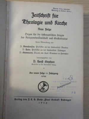 BA 8900 (ausgesondert) : Zeitschrift für Theologie und Kirche: neue Folge. Organ für die systematischen Fragen der Religionswissenschaft und Geisteskultur (1930)