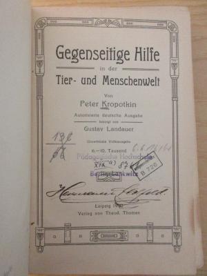 Soz 3h kro a (ausgesondert) : Gegenseitige Hilfe in der Tier- und Menschenwelt (1910)