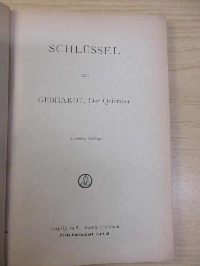 PK 0252 CDA 18 g-1,1 (ausgeson : Lateinische Ergänzungsbücher. Zweiter Teil. Der Quintaner. Schlüssel (1918)
