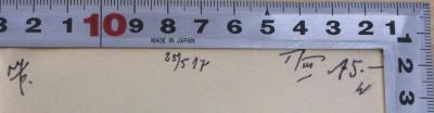- (Kriele [?];Antiquariat Speyer und Peters (Berlin)), Von Hand: Preis, Nummer, Initiale; '[...] 25/5 17 I/III 15.- w'. 