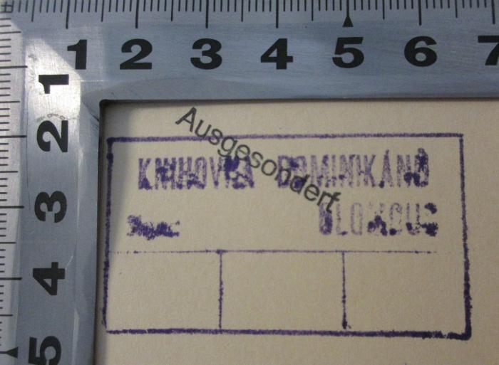 - (Knihovna Dominikánů Olomouc), Stempel: Name, Ortsangabe; 'Knihovna Dominikánů 
Olomouc'. 