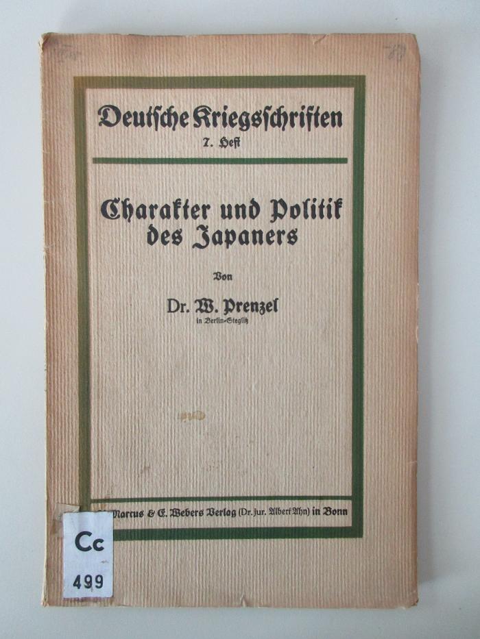 Cc 499 : Charakter und Politik des Japaners (1915)