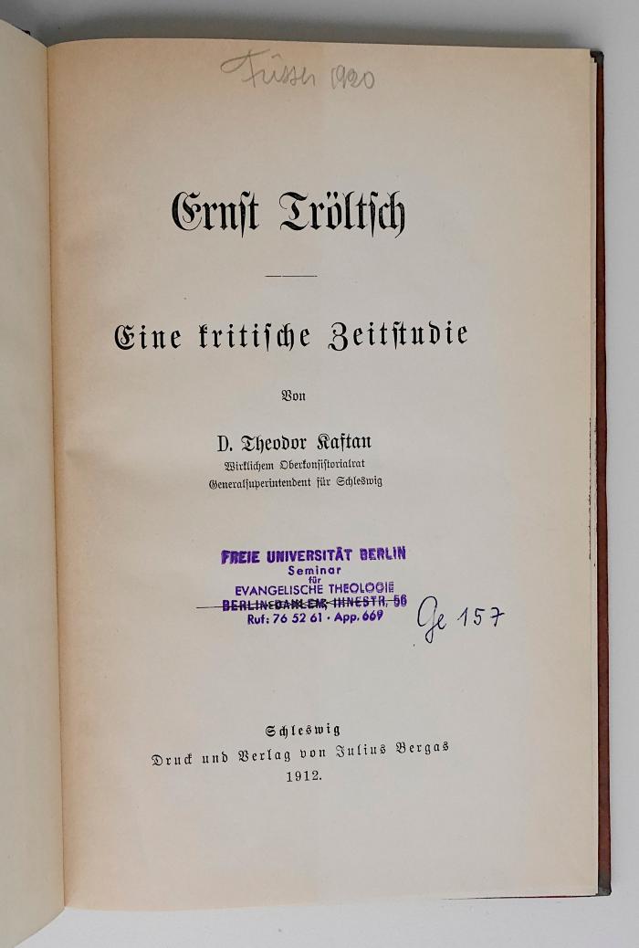 BH 2268 K11 : Ernst Tröltsch. Eine kritische Zeitstudie (1912)