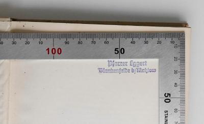 BH 2257 W464 : Die Weltanschauung der indischen Denker (1935);-, Stempel: Name, Berufsangabe/Titel/Branche, Ortsangabe; 'Pfarrer Eggert, Blankenfelde b/ Mahlow'