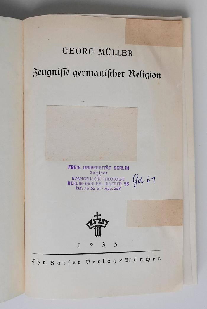 BE 7700 M946 : Zeugnisse germanischer Religion (1935)