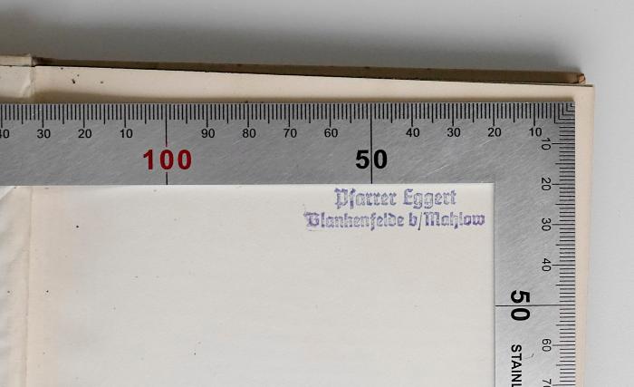 BH 2257 W464 : Die Weltanschauung der indischen Denker (1935);-, Stempel: Name, Berufsangabe/Titel/Branche, Ortsangabe; 'Pfarrer Eggert, Blankenfelde b/ Mahlow'