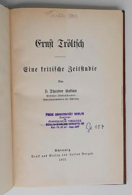 BH 2268 K11 : Ernst Tröltsch. Eine kritische Zeitstudie (1912)