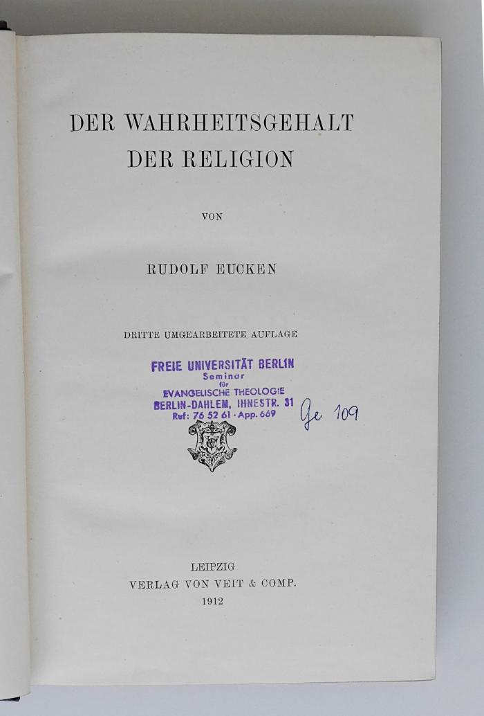 CG 2944 W137(3) : Der Wahrheitsgehalt der Religion (1912)