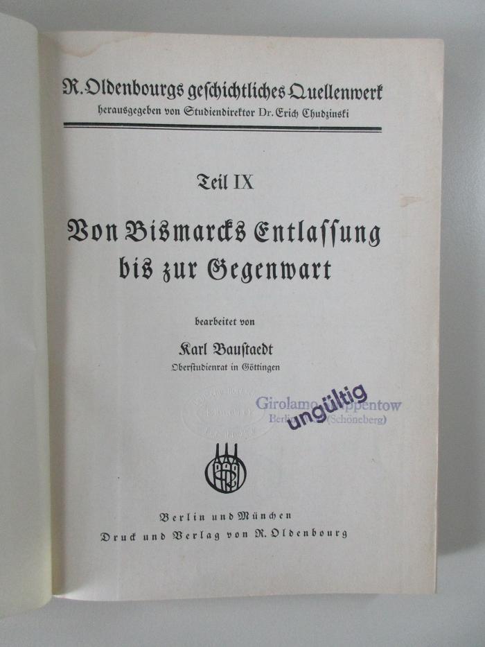 G 889 : Von Bismarcks Entlassung bis zur Gegenwart (1931)