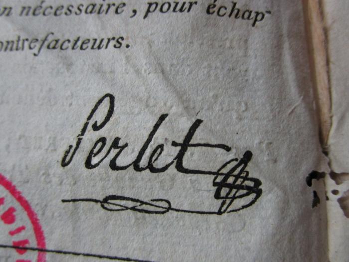- (Perlet, [?]), Von Hand: Name, Annotation, Autogramm; 'Perlet'. 