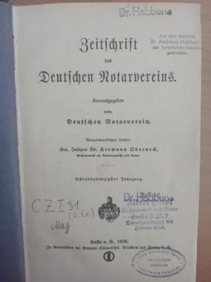 C Z I 31 Mag (ausgesondert) : Zeitschrift des deutschen Notarvereins (1928)